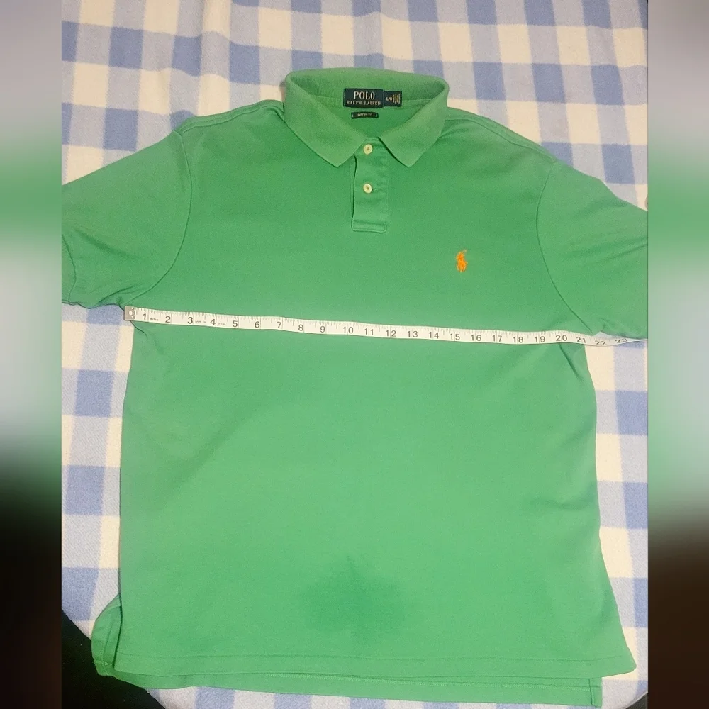 Green Ralph Lauren Classic Polo Shirt. With Fitted Sleeves. Size L custom fit - Picture 6 of 9